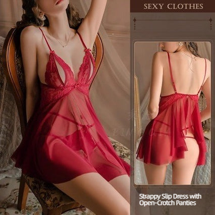 Deep-V Lace Slip Dress