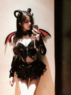 PU Leather Cut-Out Lace-Up Lingerie – Little Devil Style Patent Look Seductive