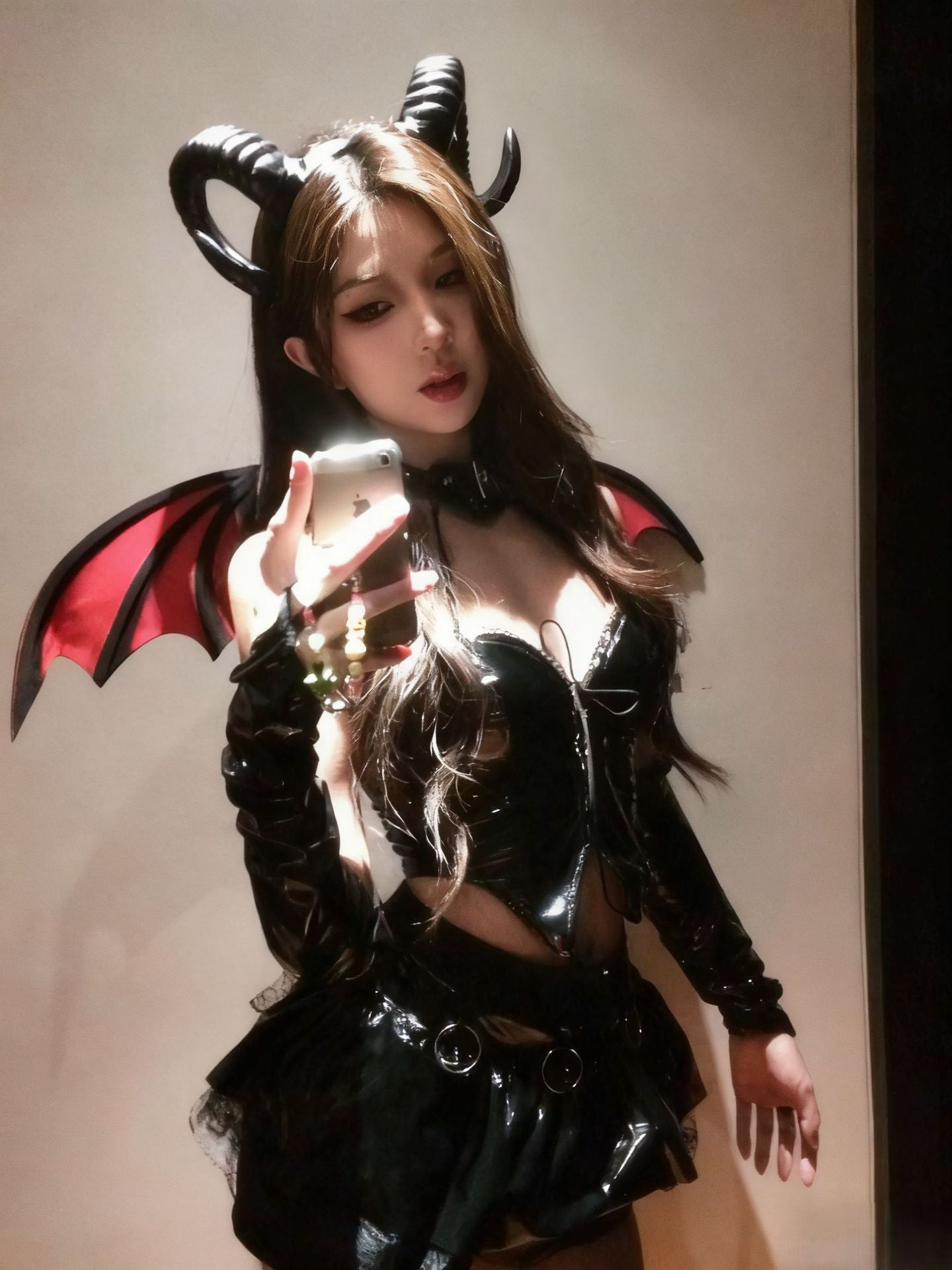 PU Leather Cut-Out Lace-Up Lingerie – Little Devil Style Patent Look Seductive