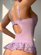 Coquette Lingerie Set: Sheer Lace & Stockings with Playful Innocence